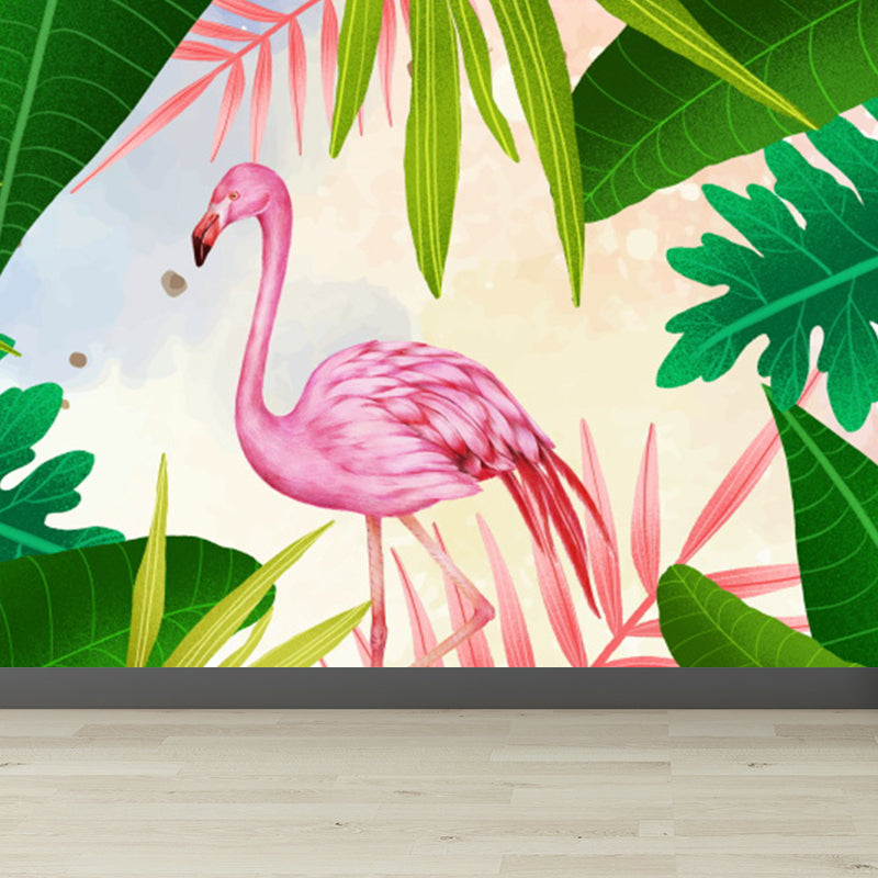 Big Field Flamingo Mural Wallpaper Decorative Tropical Living Room Wall Covering Clearhalo 'Wall Decor' 'Wall Mural' 1618031