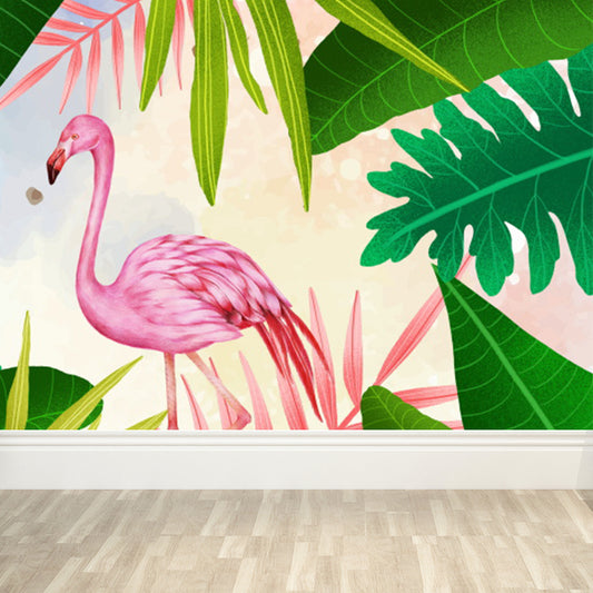 Big Field Flamingo Mural Wallpaper Decorative Tropical Living Room Wall Covering Clearhalo 'Wall Decor' 'Wall Mural' 1618032