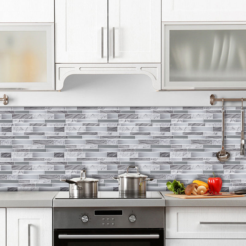 Grey Marble Brick Wallpaper Panels Mosaic Cottage Adhesive Wall Covering for Kitchen Grey Clearhalo 'Country wall decor' 'Rustic' 'Wallpaper' Wall Decor' 1618144