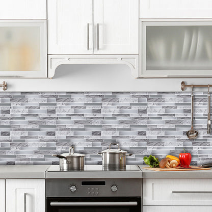 Grey Marble Brick Wallpaper Panels Mosaic Cottage Adhesive Wall Covering for Kitchen Grey Clearhalo 'Country wall decor' 'Rustic' 'Wallpaper' Wall Decor' 1618144