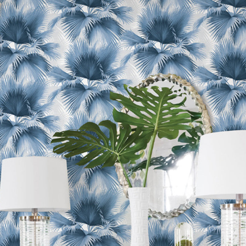 Tropical Palm Leaves Wallpaper Roll Pastel Color Moisture Resistant Wall Art for Home Blue 1 Set Clearhalo 'Modern wall decor' 'Modern' 'Wallpaper' Wall Decor' 1618149