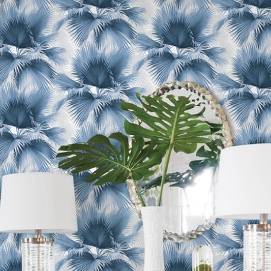 Tropical Palm Leaves Wallpaper Roll Pastel Color Moisture Resistant Wall Art for Home Blue 1 Set Clearhalo 'Modern wall decor' 'Modern' 'Wallpaper' Wall Decor' 1618149