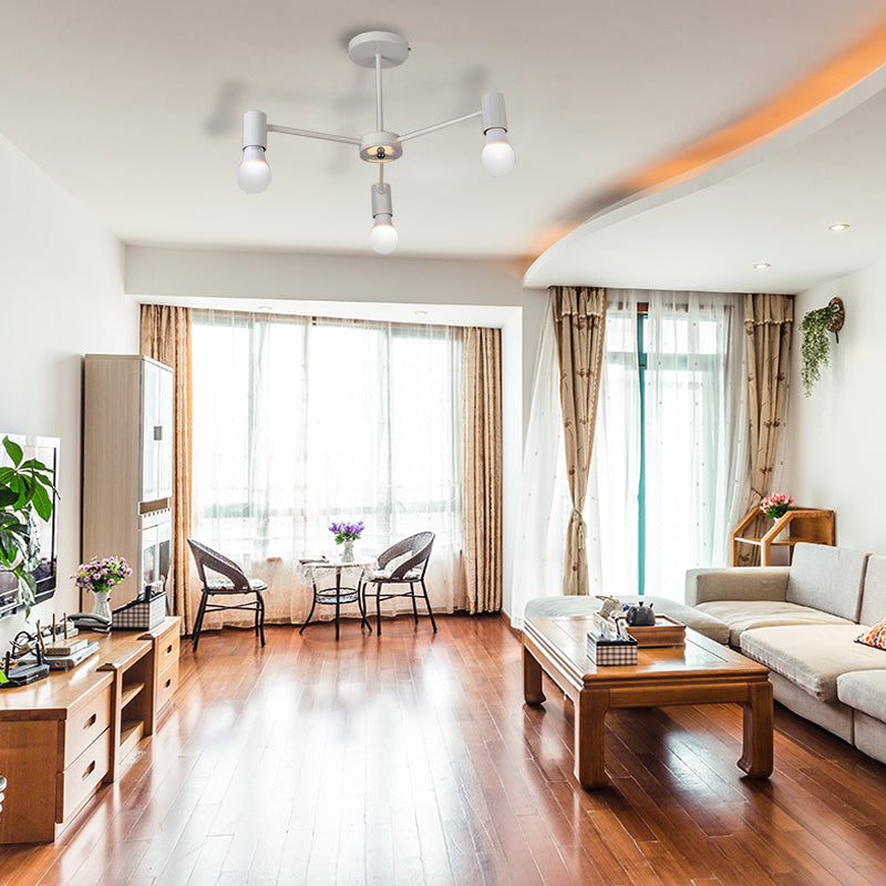 3/5 Heads Semi Flush Light with Open Bulb Metallic Industrial Style Bedroom Ceiling Light Fixture in Black/White 3 White Clearhalo 'Ceiling Lights' 'Close To Ceiling Lights' 'Close to ceiling' 'Semi-flushmount' Lighting' 161815