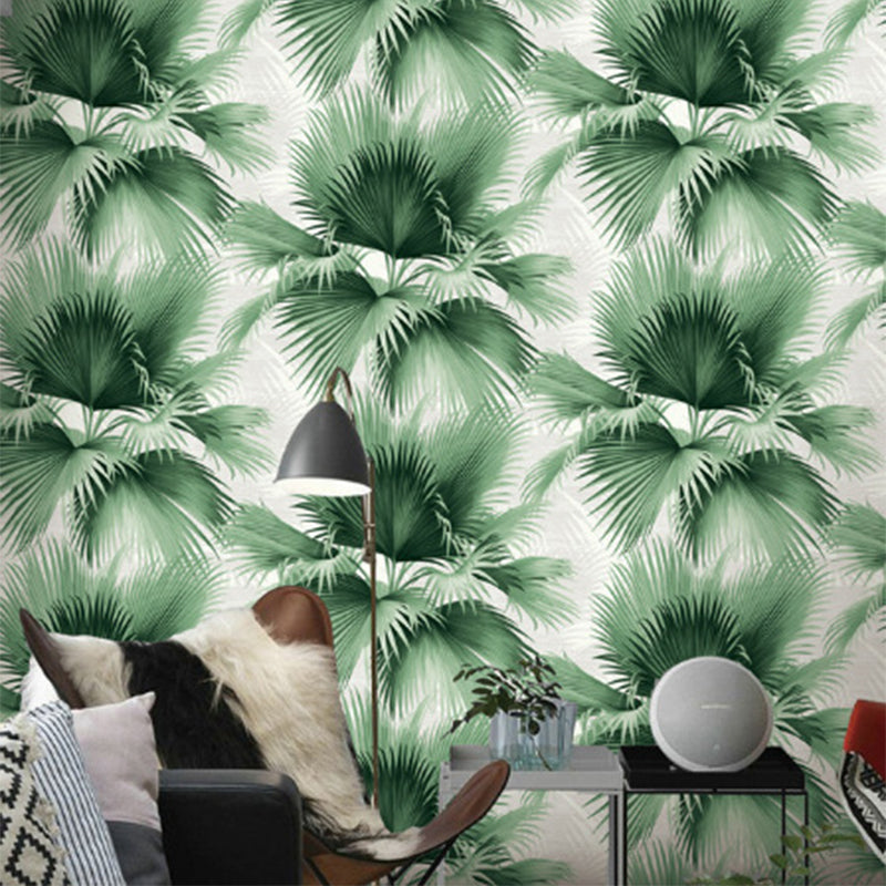 Tropical Palm Leaves Wallpaper Roll Pastel Color Moisture Resistant Wall Art for Home Green 1 Set Clearhalo 'Modern wall decor' 'Modern' 'Wallpaper' Wall Decor' 1618153
