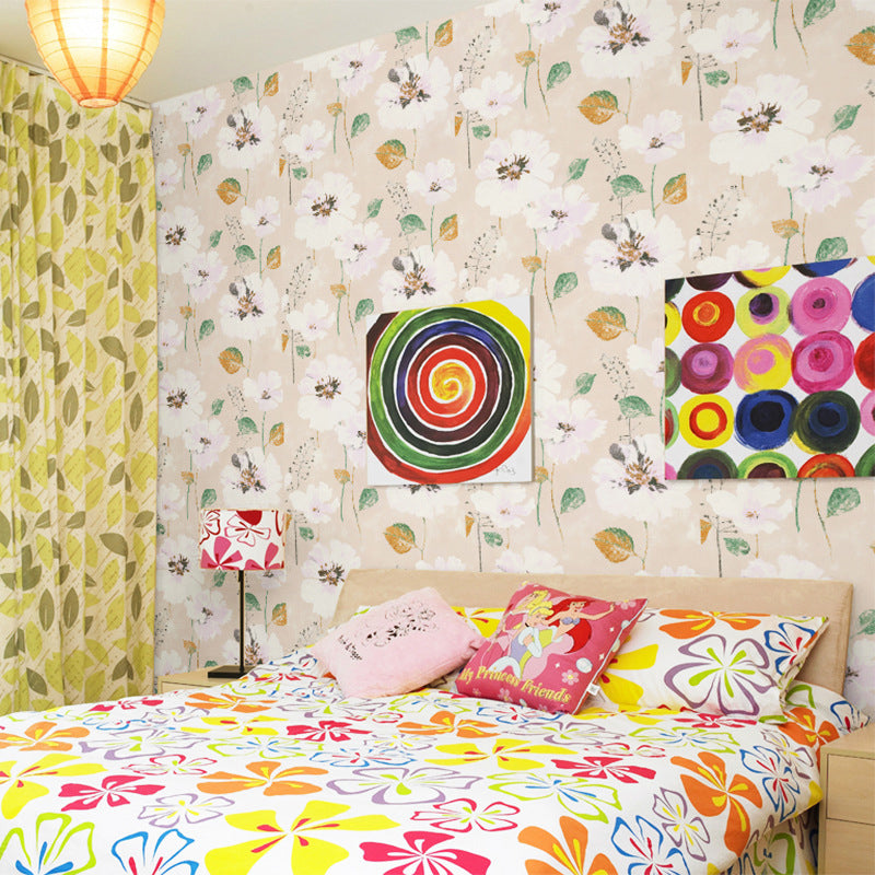 Soft Color Rust Wallpaper Roll 57.1-sq ft Blossoming Flower Pattern Wall Covering for Bedroom Pink 1 Set Clearhalo 'Country wall decor' 'Rustic' 'Wallpaper' Wall Decor' 1618160