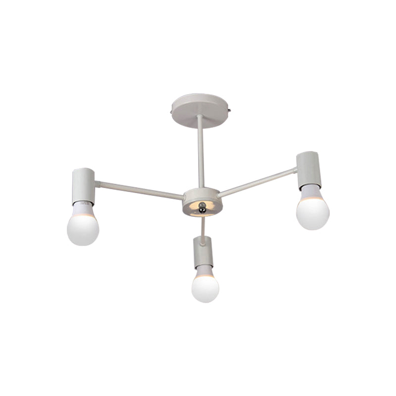 3/5 Heads Semi Flush Light with Open Bulb Metallic Industrial Style Bedroom Ceiling Light Fixture in Black/White Clearhalo 'Ceiling Lights' 'Close To Ceiling Lights' 'Close to ceiling' 'Semi-flushmount' Lighting' 161817
