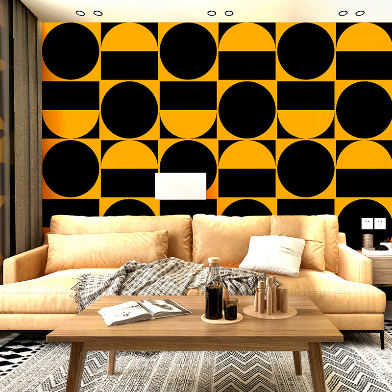 Geometry Circles Wallpaper Roll Dark Color Modern Style Wall Decor for Living Room Yellow 1 Set Clearhalo 'Modern wall decor' 'Modern' 'Wallpaper' Wall Decor' 1618180