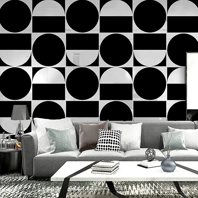 Geometry Circles Wallpaper Roll Dark Color Modern Style Wall Decor for Living Room Silver 1 Set Clearhalo 'Modern wall decor' 'Modern' 'Wallpaper' Wall Decor' 1618183