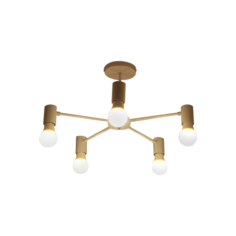 3/5 Heads Semi Flush Light with Open Bulb Metallic Industrial Style Bedroom Ceiling Light Fixture in Black/White Clearhalo 'Ceiling Lights' 'Close To Ceiling Lights' 'Close to ceiling' 'Semi-flushmount' Lighting' 161819