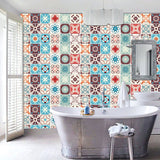 Flowers Wallpaper Panel Set Boho Exotic Mosaic Tile Peel Wall Covering in Blue, 3.5' L x 3.5" W Clearhalo 'Wall Decor' 'Wallpaper' 1618195