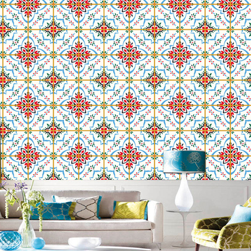 Quatrefoil Floral Print Wallpapers Bohemian Stick On Restroom Wall Covering, 3.5' x 3.5" Red Clearhalo 'Wall Decor' 'Wallpaper' 1618198