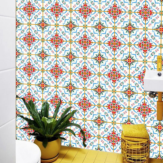 Quatrefoil Floral Print Wallpapers Bohemian Stick On Restroom Wall Covering, 3.5' x 3.5" Clearhalo 'Wall Decor' 'Wallpaper' 1618199