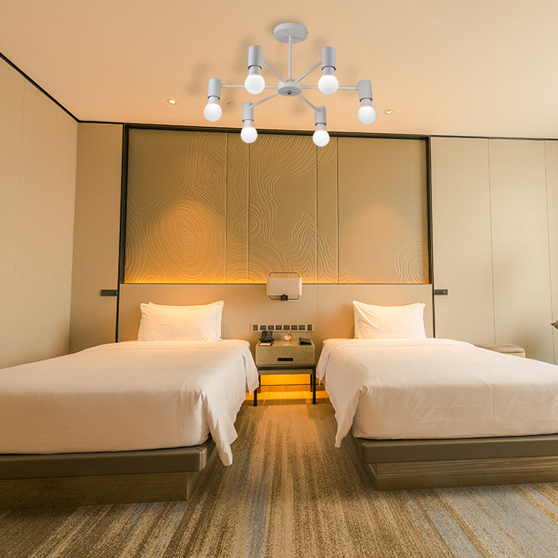 3/5 Heads Semi Flush Light with Open Bulb Metallic Industrial Style Bedroom Ceiling Light Fixture in Black/White 6 White Clearhalo 'Ceiling Lights' 'Close To Ceiling Lights' 'Close to ceiling' 'Semi-flushmount' Lighting' 161820