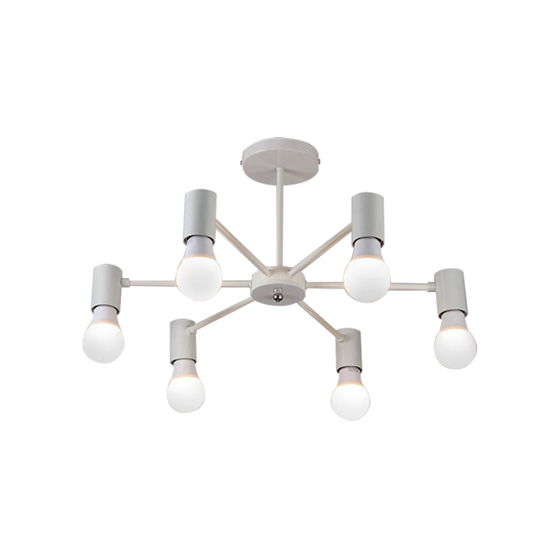 3/5 Heads Semi Flush Light with Open Bulb Metallic Industrial Style Bedroom Ceiling Light Fixture in Black/White Clearhalo 'Ceiling Lights' 'Close To Ceiling Lights' 'Close to ceiling' 'Semi-flushmount' Lighting' 161821