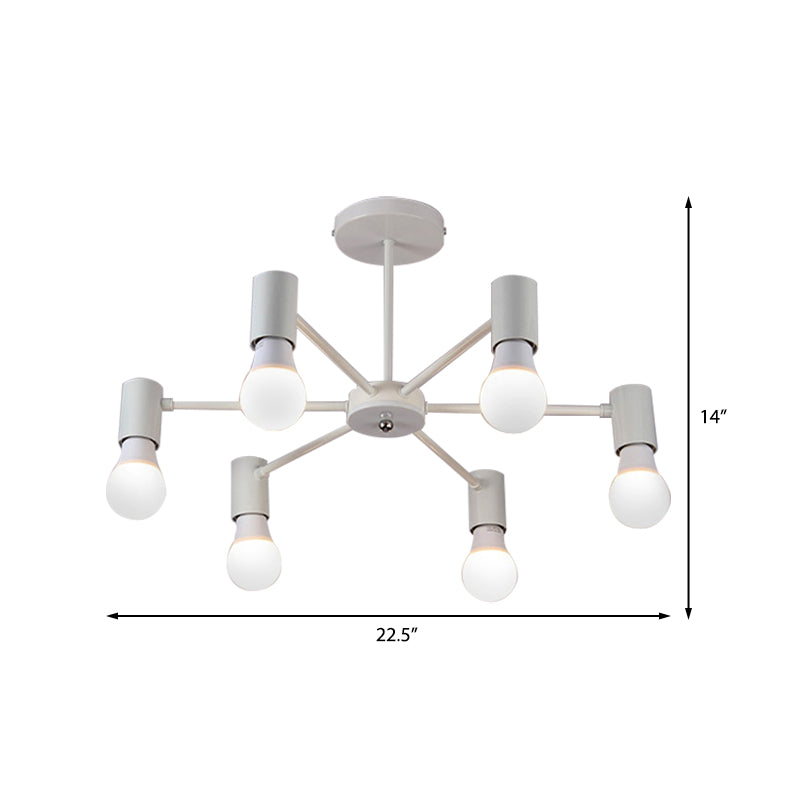 3/5 Heads Semi Flush Light with Open Bulb Metallic Industrial Style Bedroom Ceiling Light Fixture in Black/White Clearhalo 'Ceiling Lights' 'Close To Ceiling Lights' 'Close to ceiling' 'Semi-flushmount' Lighting' 161822