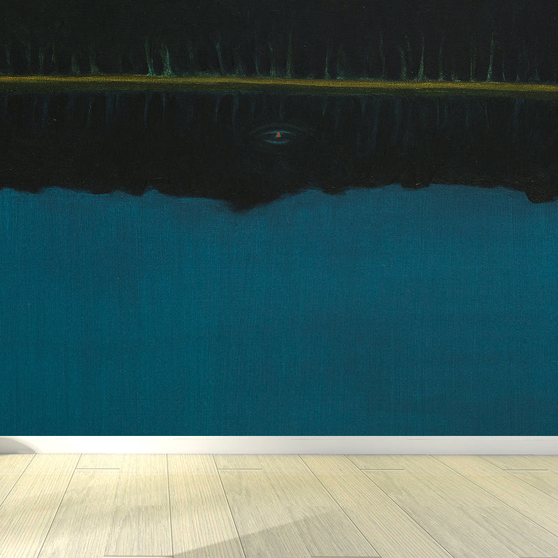 Contemporary Art Riverside Scenery Mural Blue Dining Room Wall Decor, Personalized Blue Clearhalo 'Wall Decor' 'Wall Mural' 1618222