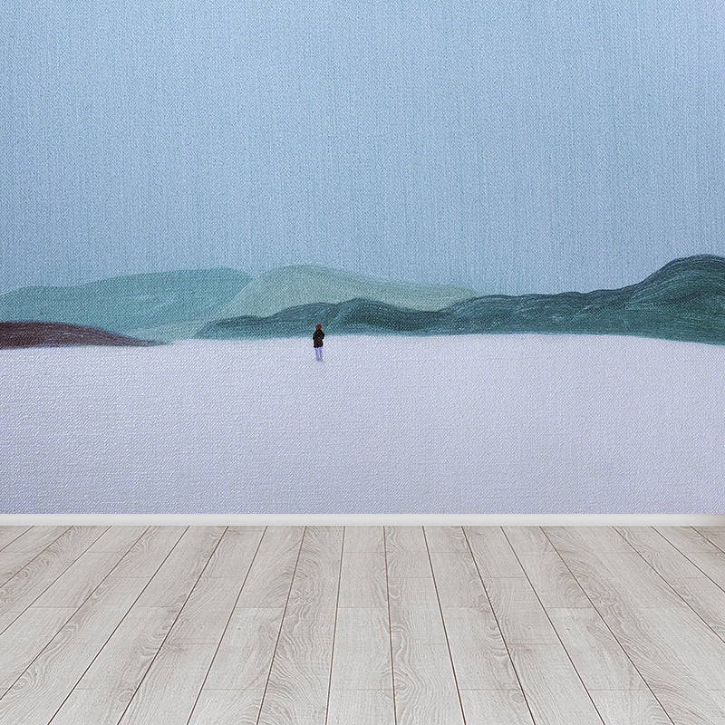 Blue Quiet Mountains Wall Mural Stain-Proof Modern Artistic Living Room Wall Decor Blue Clearhalo 'Wall Decor' 'Wall Mural' 1618227