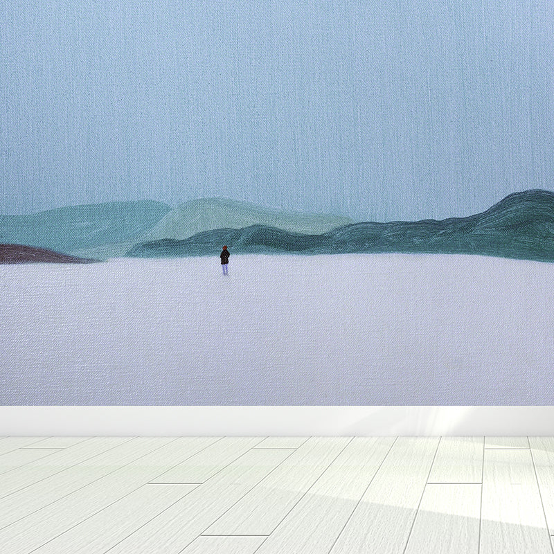 Blue Quiet Mountains Wall Mural Stain-Proof Modern Artistic Living Room Wall Decor Clearhalo 'Wall Decor' 'Wall Mural' 1618229