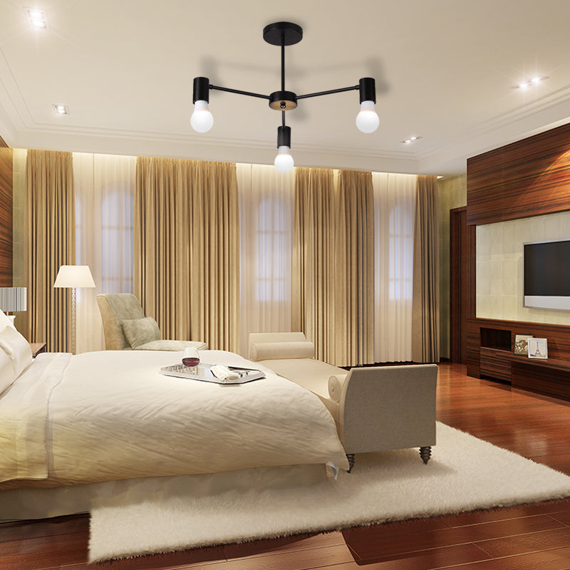 3/5 Heads Semi Flush Light with Open Bulb Metallic Industrial Style Bedroom Ceiling Light Fixture in Black/White 3 Black Clearhalo 'Ceiling Lights' 'Close To Ceiling Lights' 'Close to ceiling' 'Semi-flushmount' Lighting' 161823