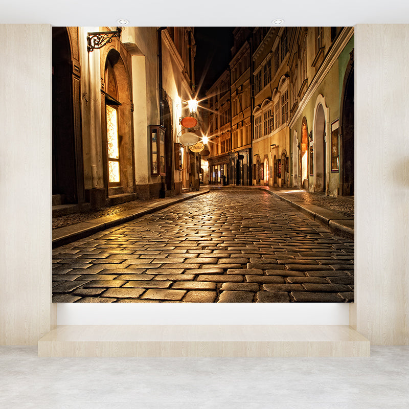 Modern Peaceful Town Mural Wallpaper Yellow Waterproofing Wall Decor for Bathroom Yellow Clearhalo 'Wall Decor' 'Wall Mural' 1618232