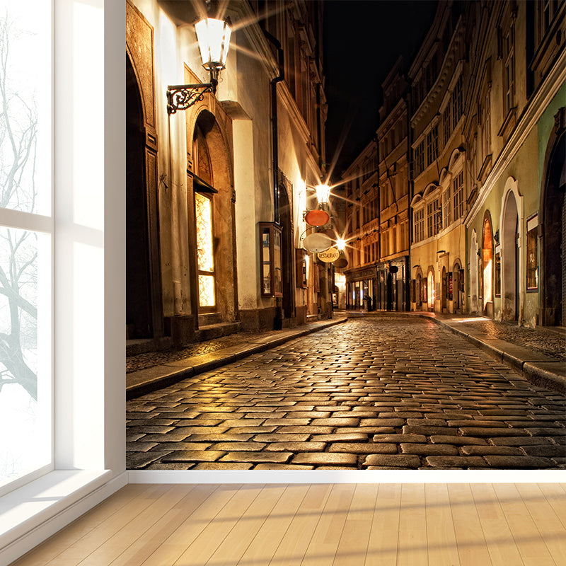 Modern Peaceful Town Mural Wallpaper Yellow Waterproofing Wall Decor for Bathroom Clearhalo 'Wall Decor' 'Wall Mural' 1618233