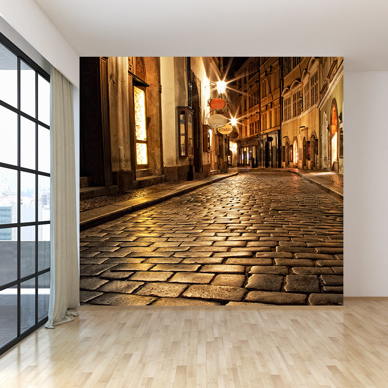 Modern Peaceful Town Mural Wallpaper Yellow Waterproofing Wall Decor for Bathroom Clearhalo 'Wall Decor' 'Wall Mural' 1618234