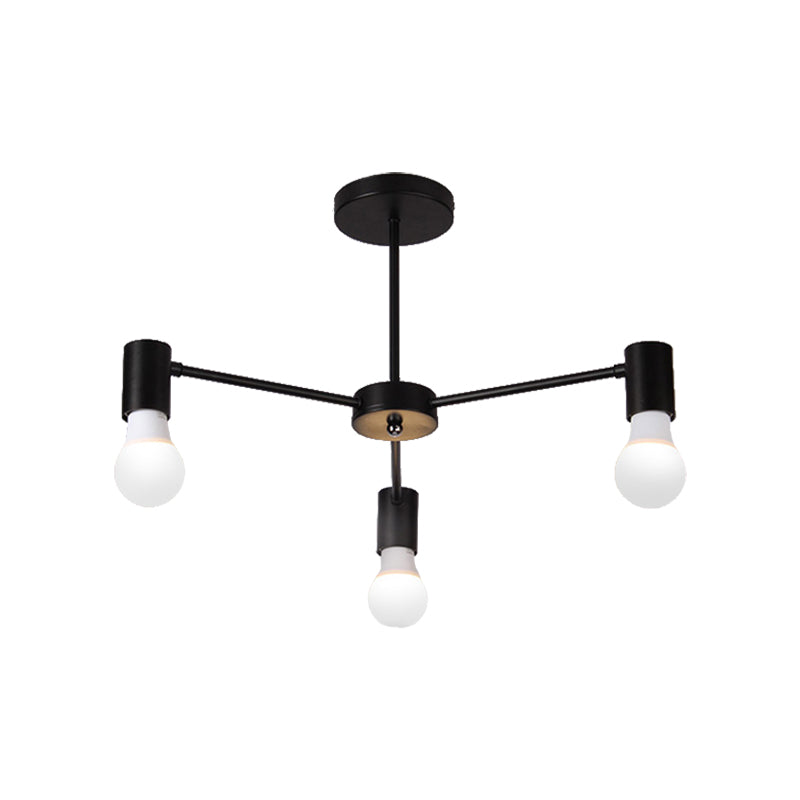 3/5 Heads Semi Flush Light with Open Bulb Metallic Industrial Style Bedroom Ceiling Light Fixture in Black/White Clearhalo 'Ceiling Lights' 'Close To Ceiling Lights' 'Close to ceiling' 'Semi-flushmount' Lighting' 161824