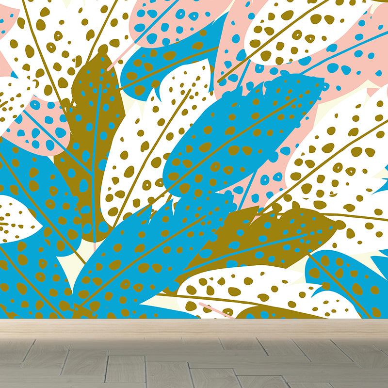 Feather Wall Mural Modern Decorative Living Room Wall Covering, Custom Size Available Blue Clearhalo 'Wall Decor' 'Wall Mural' 1618247