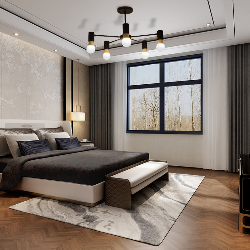 3/5 Heads Semi Flush Light with Open Bulb Metallic Industrial Style Bedroom Ceiling Light Fixture in Black/White 5 Black Clearhalo 'Ceiling Lights' 'Close To Ceiling Lights' 'Close to ceiling' 'Semi-flushmount' Lighting' 161825