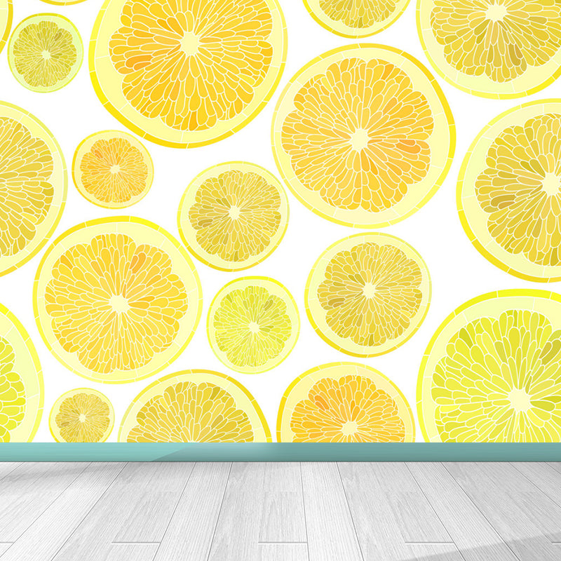 Huge Lemon Slices Mural Wallpaper Yellow Non-Woven Wall Art for Home Decor, Personalised Yellow Clearhalo 'Wall Decor' 'Wall Mural' 1618252