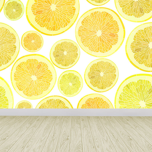 Huge Lemon Slices Mural Wallpaper Yellow Non-Woven Wall Art for Home Decor, Personalised Clearhalo 'Wall Decor' 'Wall Mural' 1618254