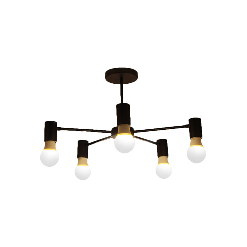 3/5 Heads Semi Flush Light with Open Bulb Metallic Industrial Style Bedroom Ceiling Light Fixture in Black/White Clearhalo 'Ceiling Lights' 'Close To Ceiling Lights' 'Close to ceiling' 'Semi-flushmount' Lighting' 161826