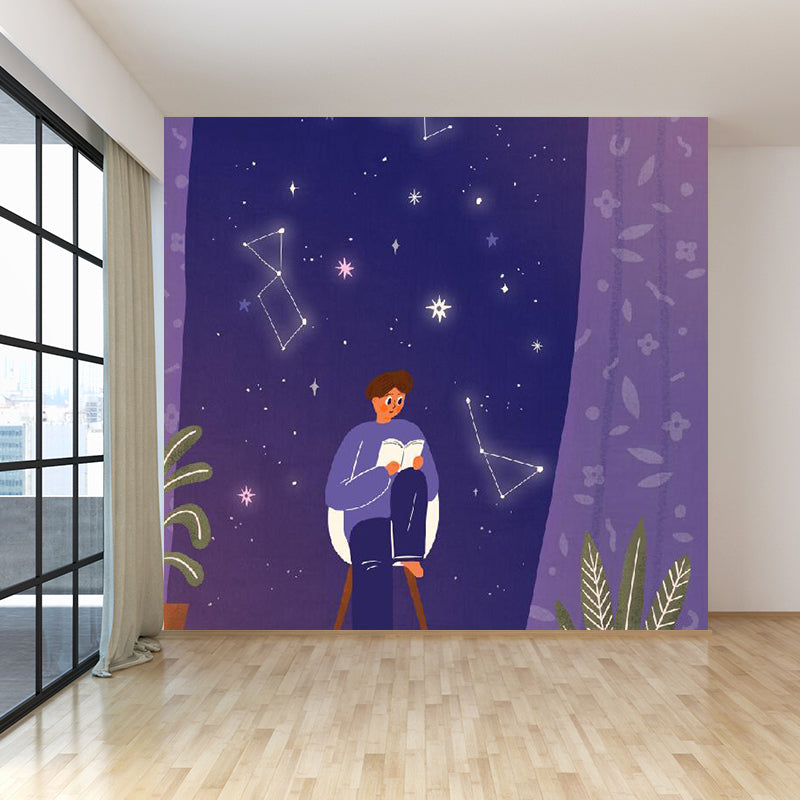 Starry Sky Wall Mural Modern Decorative Living Room Wall Covering, Custom Size Available Purple Clearhalo 'Wall Decor' 'Wall Mural' 1618287