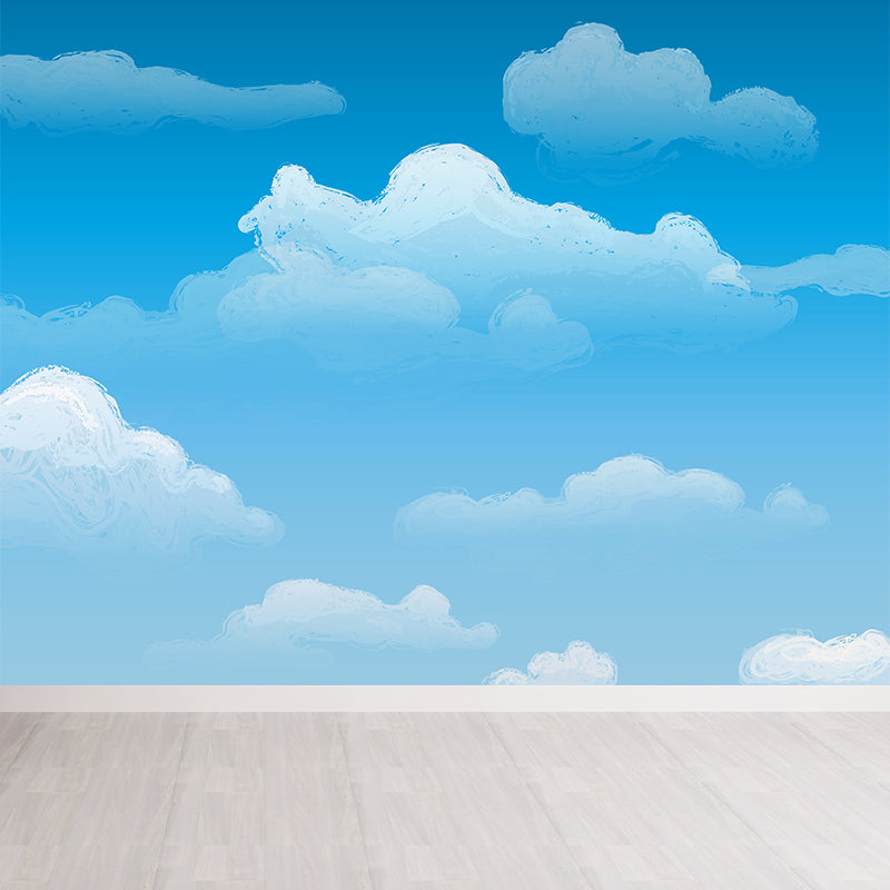 Illustration Abstract Wall Mural for Living Room, Pastel Color, Custom Size Available Sky Blue Clearhalo 'Wall Decor' 'Wall Mural' 1618322