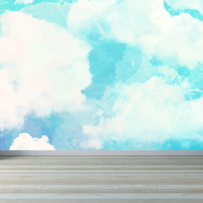 Illustration Abstract Wall Mural for Living Room, Pastel Color, Custom Size Available Water Blue Clearhalo 'Wall Decor' 'Wall Mural' 1618327