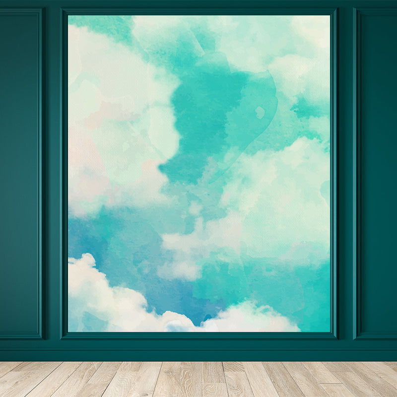 Illustration Abstract Wall Mural for Living Room, Pastel Color, Custom Size Available Aqua Clearhalo 'Wall Decor' 'Wall Mural' 1618332
