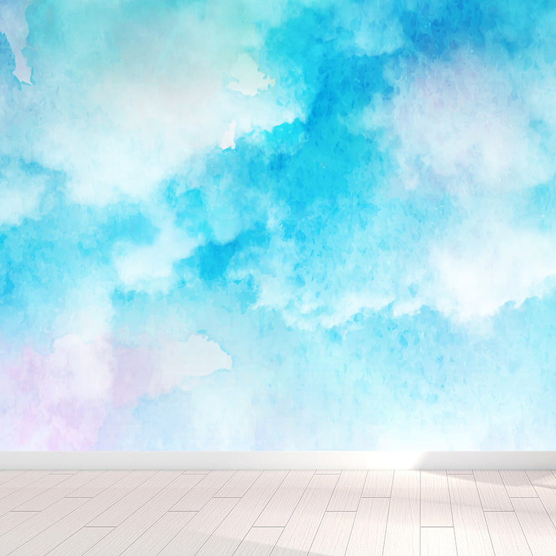 Illustration Abstract Wall Mural for Living Room, Pastel Color, Custom Size Available Blue Clearhalo 'Wall Decor' 'Wall Mural' 1618337