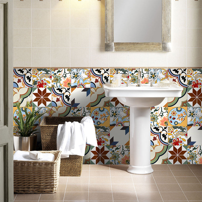 Bohemian Style Flower Wallpaper Panel for Kitchen 3.5' x 8" Peel off Wall Covering in Brown Clearhalo 'Wall Decor' 'Wallpaper' 1618353