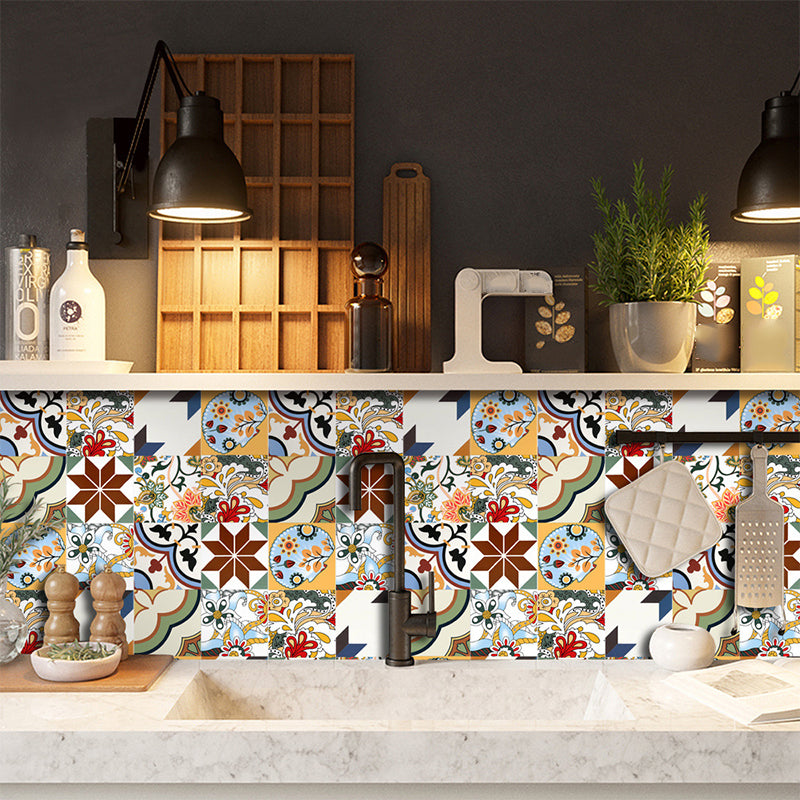 Bohemian Style Flower Wallpaper Panel for Kitchen 3.5' x 8" Peel off Wall Covering in Brown Clearhalo 'Wall Decor' 'Wallpaper' 1618354