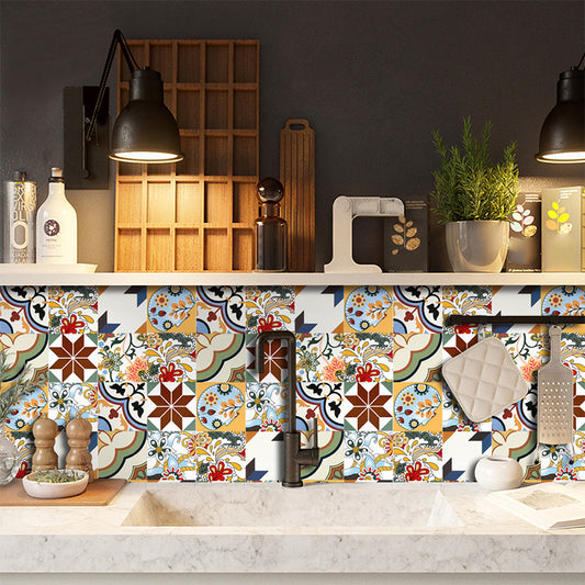 Bohemian Style Flower Wallpaper Panel for Kitchen 3.5' x 8" Peel off Wall Covering in Brown Clearhalo 'Wall Decor' 'Wallpaper' 1618354