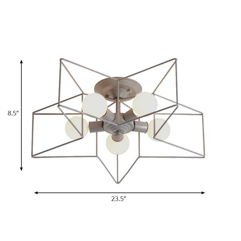 5 Bulbs Semi-Flush Ceiling Fixture with Star Cage Shade Metallic Loft Stylish Indoor Semi Flush Light in Grey/Pink Clearhalo 'Ceiling Lights' 'Close To Ceiling Lights' 'Close to ceiling' 'Semi-flushmount' Lighting' 161836