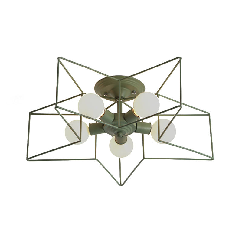 5 Bulbs Semi-Flush Ceiling Fixture with Star Cage Shade Metallic Loft Stylish Indoor Semi Flush Light in Grey/Pink Clearhalo 'Ceiling Lights' 'Close To Ceiling Lights' 'Close to ceiling' 'Semi-flushmount' Lighting' 161838