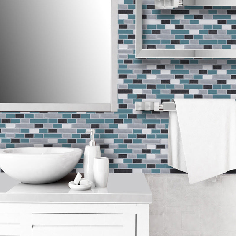 Rust Mosaic Tile Wallpaper Panels Blue Faux Brick Wall Art for Washroom, Peel and Paste Clearhalo 'Country wall decor' 'Rustic' 'Wallpaper' Wall Decor' 1618387