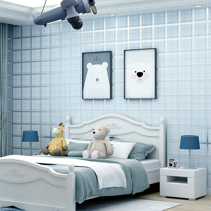Minimalist Tartan Wallpaper Pastel Color Kids Bedroom Wall Covering, 33' L x 20.5" W Blue 1 Set Clearhalo 'Modern wall decor' 'Modern' 'Wallpaper' Wall Decor' 1618390