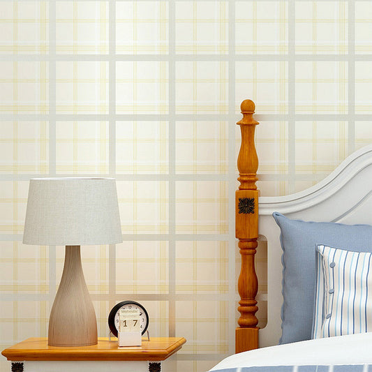 Minimalist Tartan Wallpaper Pastel Color Kids Bedroom Wall Covering, 33' L x 20.5" W Beige 1 Set