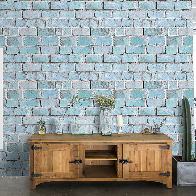 Blue Brick Effect Wallpaper Roll Architecture Steampunk Self Adhesive Wall Covering Blue 1 Set Clearhalo 'Industrial wall decor' 'Industrial' 'Wallpaper' Wall Decor' 1618398
