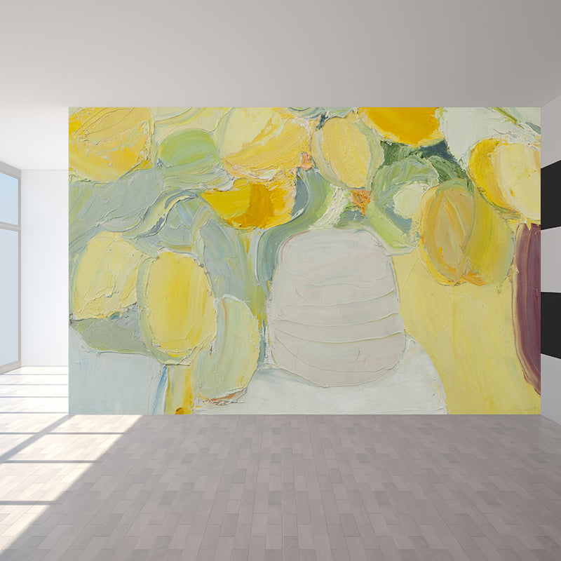 Flowerpot Mural Decal Contemporary Art Non-Woven Textured Wall Covering in Yellow Yellow Clearhalo 'Wall Decor' 'Wall Mural' 1618408