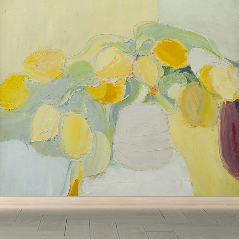 Flowerpot Mural Decal Contemporary Art Non-Woven Textured Wall Covering in Yellow Clearhalo 'Wall Decor' 'Wall Mural' 1618409