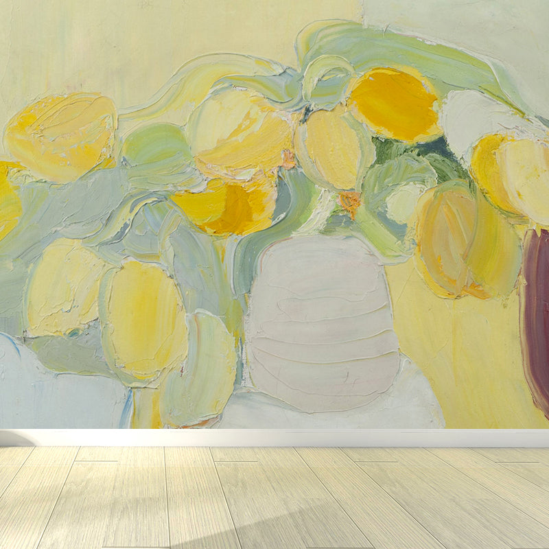 Flowerpot Mural Decal Contemporary Art Non-Woven Textured Wall Covering in Yellow Clearhalo 'Wall Decor' 'Wall Mural' 1618410