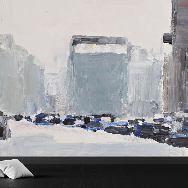 Contemporary Art City Landscape Mural Decal Grey Dining Room Wall Decor, Personalized Clearhalo 'Wall Decor' 'Wall Mural' 1618415